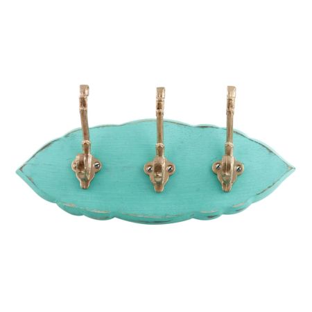 Sea Green Golden Small Wall Wooden Iron Hooks